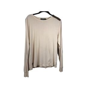 Lauren Ralph Lauren Top Size XL Ivory Brown Faux Suede Shoulder Elbow Patch Trim